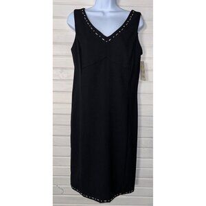 NWT VTG ICE Sz 8 Black V-Neck Dress Y2K Romantic Silver Studded Neck And Hem LBD